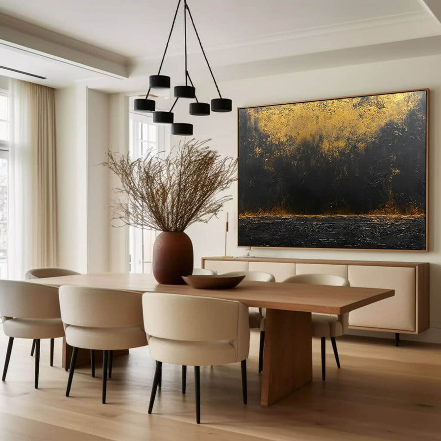 Black and Gold Abstract Wall Art Painting - Lava